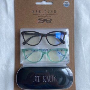 Rae Dunn Glasses 2 Pairs of Blue Light Blocking Eyeglasses with SEE BEAUTY Case